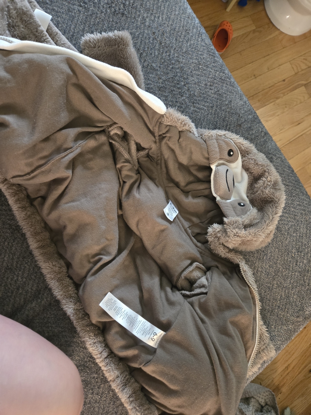 Brown Fuzzy Sloth Costume Two-Piece with Hood, 6-9 Months - Picture 4 of 5